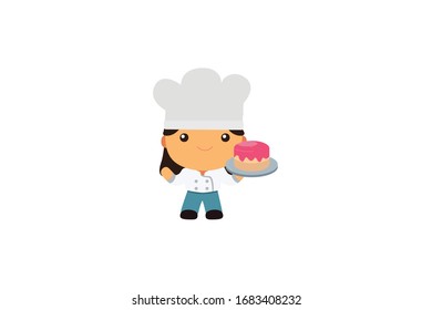 Chef Girl Profession Vektorillustration Illustration