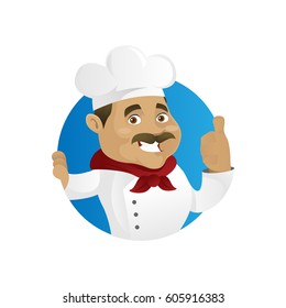 Chef giving thumb up isolated in white background