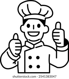 A chef is giving thumbs up to a picture of himself