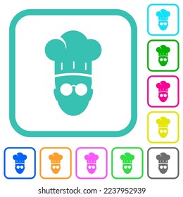 Chef with glasses vivid colored flat icons in curved borders on white background