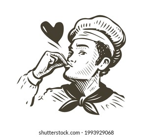 Chef gourmet sketch. Cooking food, cook symbol vector illustration