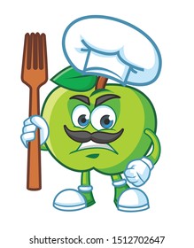 chef green apple mascot character vector