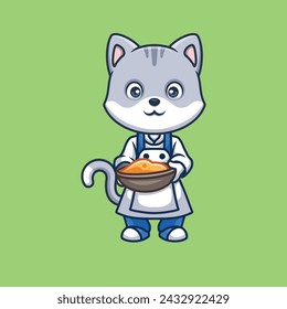 Chef Grey Cat Cute Cartoon Character Illustration