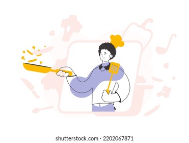 Chef. Arte de línea de moda. Vector.