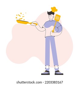 Chef guy. Line art trendy style. Vector illustration.