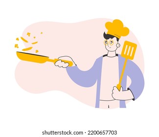Chef. Arte de línea de estilo moderno. Ilustración vectorial.