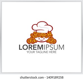 Chef with hair noodles. chef logo icon