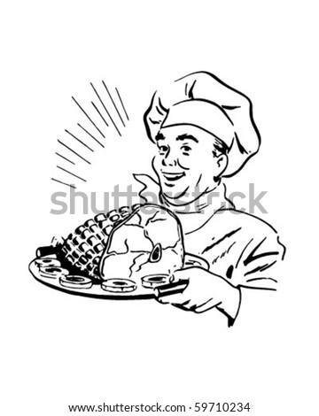 Chef With Ham - Retro Clip Art