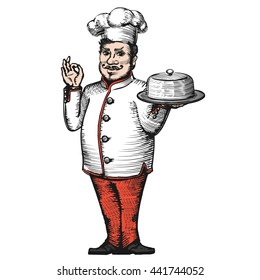 Chef. Hand drawn. Vintage. For restaurant and cafe. Vector Illustration