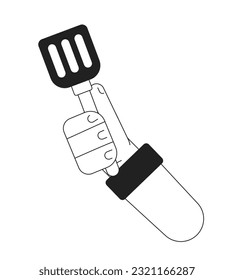 Chef hand hold spatula flat monochrome flat vector object. Cooking utensil. Kitchen tool. Editable black and white thin line icon. Simple cartoon clip art spot illustration for web graphic design