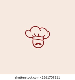 Chef hat with beard and mustache icon flat vector design.