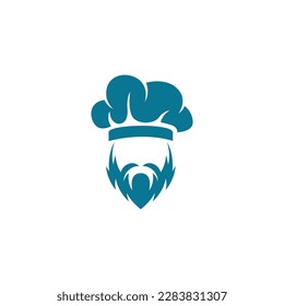 Chef hat with beard and mustache on white background