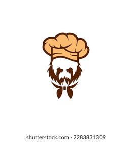 Chef hat with beard and mustache on white background