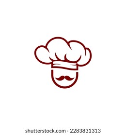 Chef hat with beard and mustache on white background