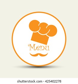 Chef hat and big moustache. Menu card. Flat design style. Vector 
