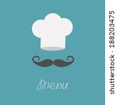 Chef hat and big mustache. Menu card. Flat design style. Vector illustration.