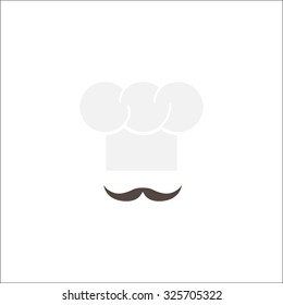 Chef hat and big mustache. Menu card. Flat design style. Vector 
