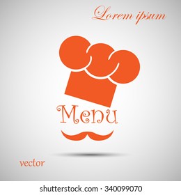 Chef hat and big mustache. Menu card. Flat design style. Vector 
