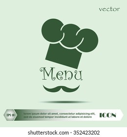Chef hat and big mustache. Menu card. Flat design style. Vector 