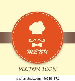 Chef hat and big mustache. Menu card. Vector illustration. 