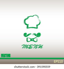 Chef hat and big mustache. Menu card. Vector illustration. 