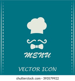 Chef hat and big mustache. Menu card. Vector illustration. 