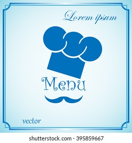 Chef hat and big mustache. Menu card. Flat design style. Vector 