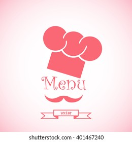 Chef hat and big mustache. Menu card. Flat design style. Vector 