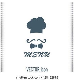 Chef hat and big mustache. Menu card. Vector illustration. 