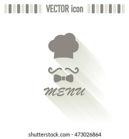 Chef hat and big mustache. Menu card. Vector illustration. 