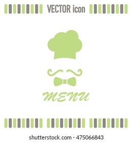Chef hat and big mustache. Menu card. Vector illustration. 