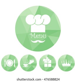 Chef hat and big mustache. Menu card. Flat design style. Vector illustration.