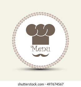 Chef hat and big mustache. Menu card. Flat design style. Vector 