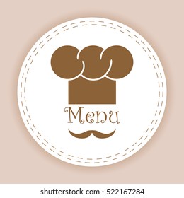 Chef hat and big mustache. Menu card. Flat design style. Vector illustration.
