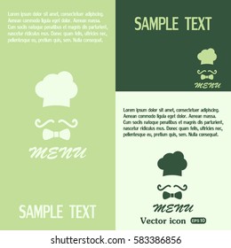 Chef hat and big mustache. Menu card. Vector illustration. 