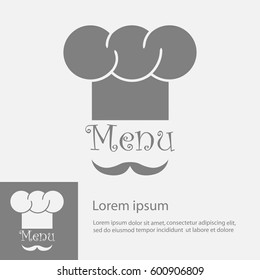 Chef hat and big mustache. Menu card. Flat design style. Vector 