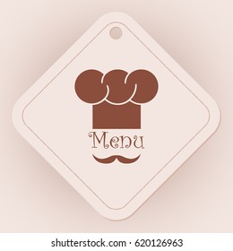 Chef hat and big mustache. Menu card. Flat design style. Vector 