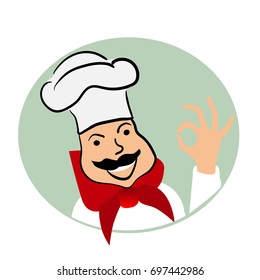 Chef hat and big mustache set. vector illustration