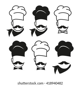 Chef hat and big mustache set.Menu card. Flat design style.Emblem.Logo.Vector illustration.Chef icon,Chef icon vector,Chef hat icon,Chef hat vector,hat vector icon,hat icon vector,Chef hat icon vector