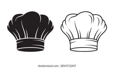 chef hat black silhouette with line art vector icon chef cooking emblem