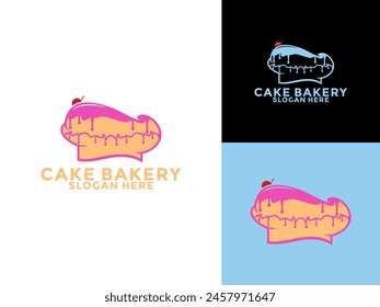 Chef hat cake with cherry logo vector, cake bakery logo template