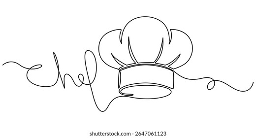 chef hat or cap continuous one line drawing, Continuous Line Drawing of Chef Icon. Hand Drawn Symbol Vector Illustration, Continuous line drawing of Chef Icon. Hand drawn symbol vector illustration.