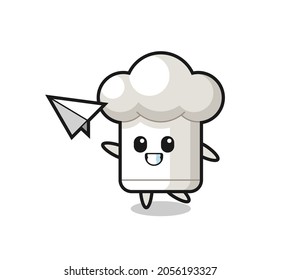 chef hat cartoon character throwing paper airplane , cute style design for t shirt, sticker, logo element