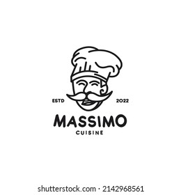 Chef hat cartoon face smile monoline style logo design