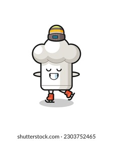 chef hat cartoon as an ice skating player doing perform , cute style design for t shirt, sticker, logo element