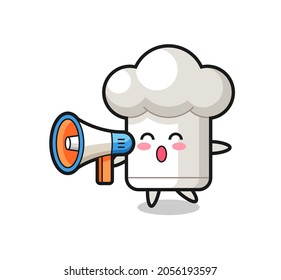 chef hat character illustration holding a megaphone , cute style design for t shirt, sticker, logo element