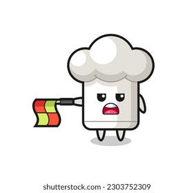 chef hat character as line judge hold the flag straight horizontally , cute style design for t shirt, sticker, logo element