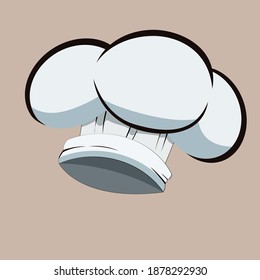 Chef hat, a characteristic that shows a cook in the kitchen. Big white hat