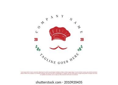 Sombrero de chef con bigote de chile para el restaurante Cafe Vector de diseño con logotipo