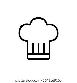 A chef hat in clean line icon style, showing a tall, puffy toque shape. Suitable for cooking apps, recipe blogs, culinary schools, and professional kitchen visuals.